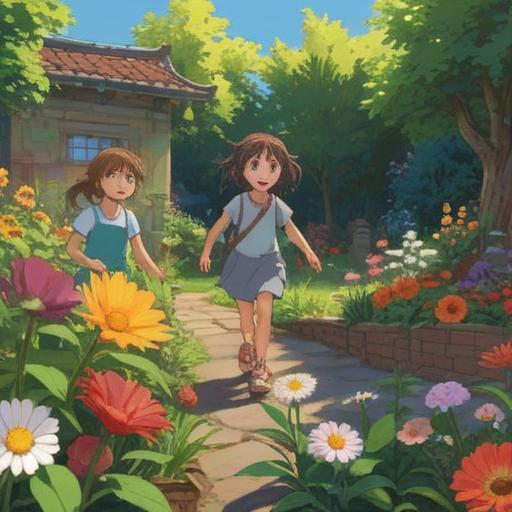 A soothing scene of children playing joyfully in a sunlit garden, surrounded by colorful flowers and aromatic plants, a gentle breeze carrying delightful scents, children engaging in imaginative activities, laughter and happiness in the air, a sense of wonder and exploration, pastel colors, serene atmosphere, capturing the essence of nurturing young hearts with lucky aromas, 4k