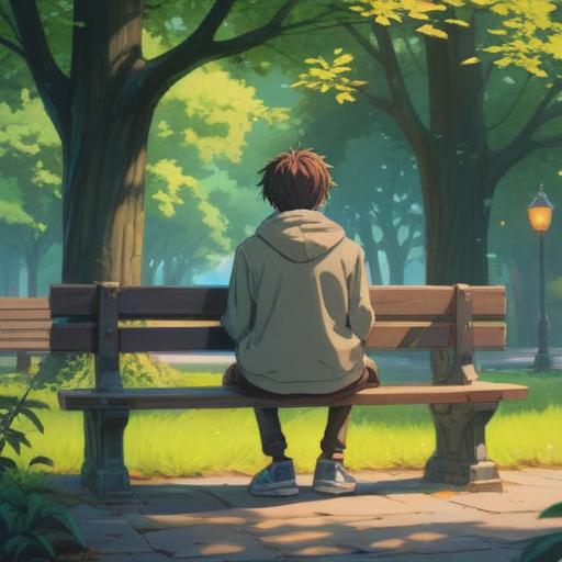 A serene and reflective scene, a person sitting alone on a park bench, looking contemplative, ethereal light surrounding them, soft whispers of nature in the background, symbolic representation of spiritual signs, gentle breeze stirring leaves, warm sunset glow illuminating their face, 4k