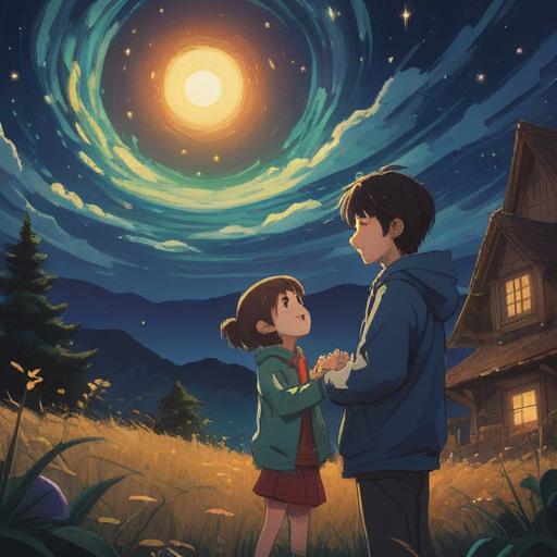 A serene and mystical illustration depicting a parent and child interacting under a starry night sky, soft ethereal glow surrounding them, symbols of spirituality like doves and dreamcatchers in the background, warm and nurturing expressions, nature elements blended harmoniously, 4k