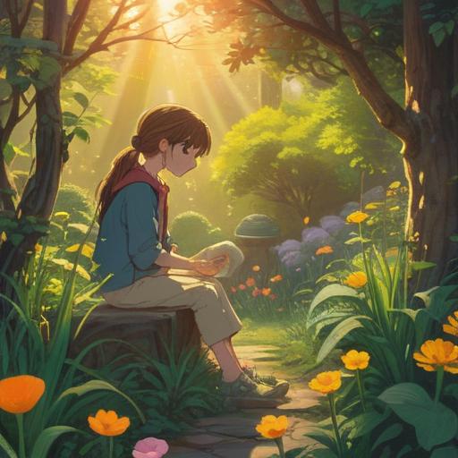 A serene and thought-provoking illustration depicting a parent observing their child playing in a sunlit garden, ethereal light illuminating them, symbolic birds flying overhead representing guidance, gentle whispers of nature suggesting spiritual awareness, colorful flowers symbolizing growth, tranquil atmosphere, 4k