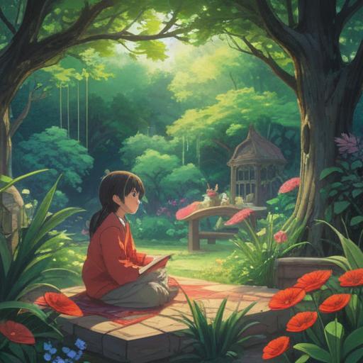 A serene and contemplative scene depicting the spiritual significance of choosing not to have children, an individual sitting peacefully in a lush garden, surrounded by vibrant flowers and gentle sunlight, symbols of personal freedom and self-discovery, the aura of tranquility and inner reflection, colorful butterflies fluttering around, deep connection with nature, 4k