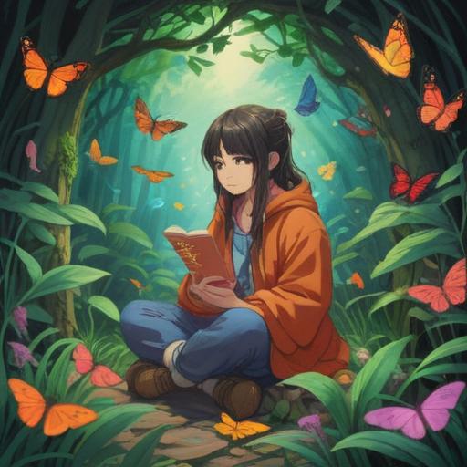 A serene and contemplative scene depicting a person sitting in a peaceful garden, surrounded by symbols of spirituality like butterflies and feathers, ethereal light illuminating the individual, deep in thought about the decision of not having children, nature reflecting inner peace and guidance, soft focus on the background, gentle colors, harmonious atmosphere, 4k