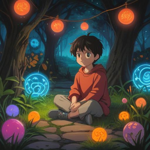A serene, calming scene, a child sitting cross-legged in a peaceful garden, surrounded by soft glowing orbs representing spiritual signs, gentle colors, attentive expressions on their faces, symbols of wellness and intuition, nurturing environment, nature elements like flowers and trees, ethereal atmosphere, whimsical details, 4k