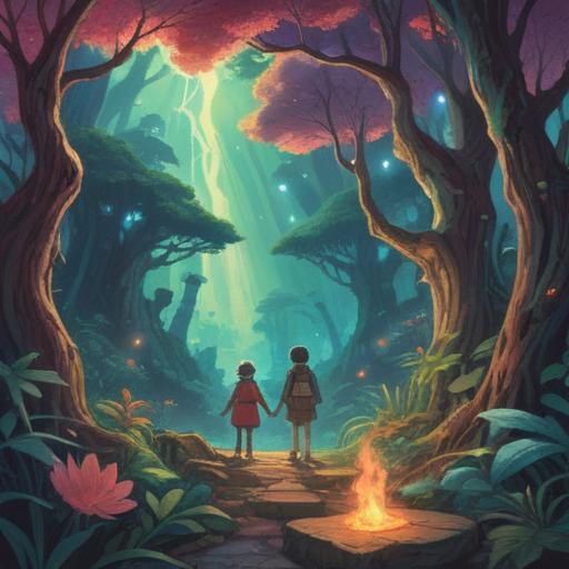 A mystical illustration depicting children surrounded by vibrant spiritual symbols, ethereal light, playful energy, guardians watching over them, signs from nature like birds and butterflies, serene expressions, a connection to intuition, 4k
