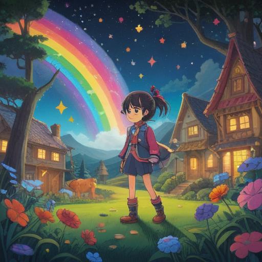 A whimsical illustration of a lucky charm designed for children, featuring bright colors, playful patterns, and enchanting elements such as stars and rainbows, surrounded by happy children playing and laughing, symbolizing positivity and transformation, vibrant and cheerful atmosphere, cartoonish style, 4k