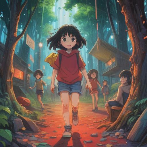 A person surrounded by playful children, tear-streaked face, symbolic representation of vulnerability, emotional connection with youth, vibrant playground scene, sunlight filtering through trees, contrasting joy and sadness, spiritual reflection on nurturing and empathy, 4k