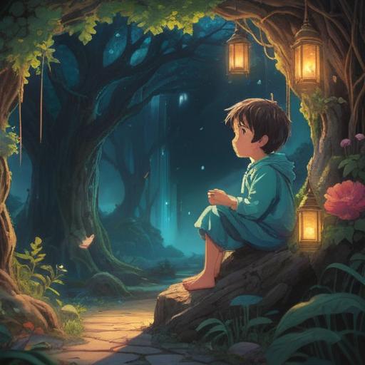 A mystical scene depicting a child gazing intently at a radiant light, enchanting aura, ethereal atmosphere, soft glowing colors, a whimsical landscape filled with gentle spirits, symbolic representations of innocence and curiosity, serene expression on the child’s face, magic in the air, peaceful harmony, 4k