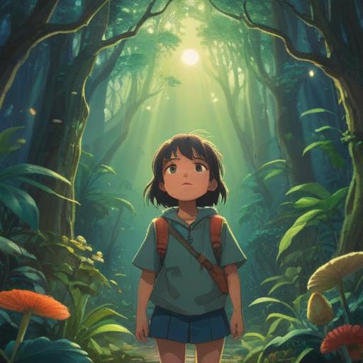 A serene scene depicting a child gazing upward in wonder, ethereal light illuminating their face, surrounded by whimsical nature elements, soft glowing orbs representing spiritual signs, a gentle aura of positivity and hope, vibrant greenery and colorful flowers, an enchanting woodland setting, 4k