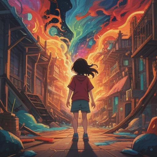 A spiritual representation of feeling frustrated with children, abstract emotions depicted, vibrant colors blending together, swirling energy patterns, a parent observing with a thoughtful expression, surrounded by light orbs symbolizing guidance, a serene background contrasting with chaos, expressive symbolism, 4k