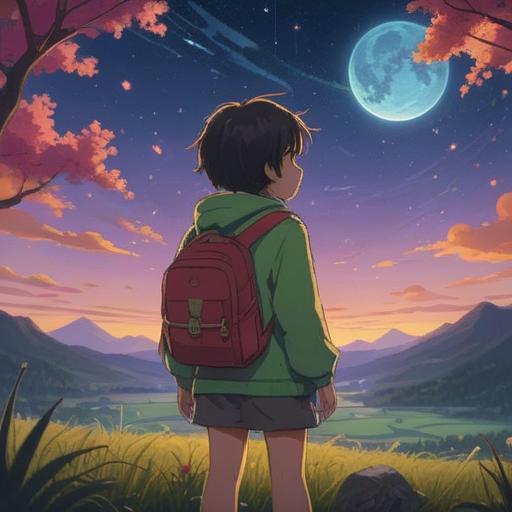 A serene landscape depicting a lonely child gazing at the stars, ethereal light surrounding them, symbolic representations of guidance and intuition, soft whispers of nature, calming colors reflecting inner peace, a gentle breeze emphasizing solitude, mystical aura, deep connection to the universe, 4k