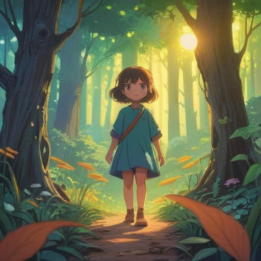 A serene and uplifting illustration depicting a child surrounded by nature, sunlight filtering through trees, symbolizing innocence and potential, soft ethereal glow, playful spirits represented as light orbs, connection to the universe, vibrant flowers and lush greenery, warm and inviting atmosphere, 4k