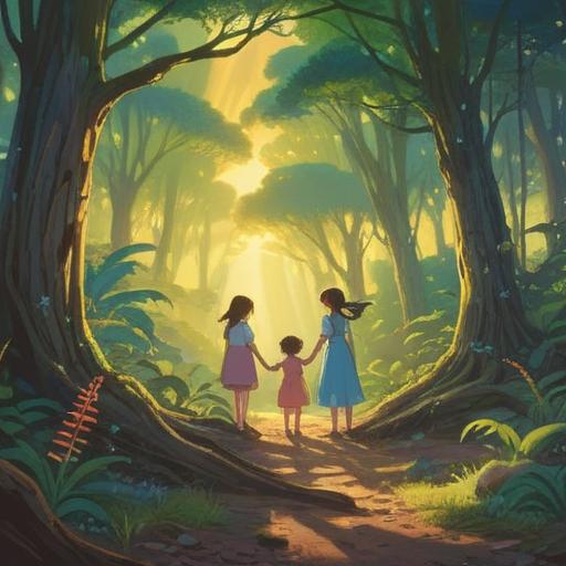 A serene and colorful illustration depicting a family expecting a child, gentle sunlight filtering through trees, hints of ethereal presence symbolizing spiritual signs, soft pastel colors, mother holding her baby bump, father looking lovingly, mystical elements like butterflies and glowing orbs, serene atmosphere, 4k