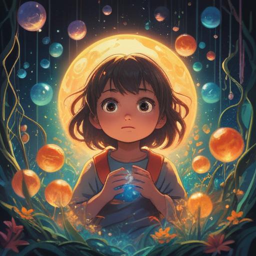 A whimsical illustration depicting a child surrounded by ethereal light, symbolizing spirituality, vibrant colors, soft glowing orbs floating, gentle expressions, dreamlike atmosphere, nature elements like flowers and butterflies, inviting warmth, connection to higher consciousness, 4k