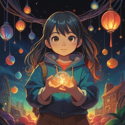 A whimsical illustration of a child holding a lucky charm, surrounded by colorful objects symbolizing fertility and hope, soft glowing lights in the background, an aura of positivity and warmth, enchanting garden setting, ethereal and dreamy atmosphere, soft focus, magical details, 4k