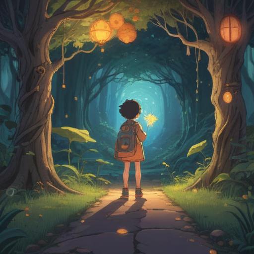 A whimsical illustration of a child standing at a crossroads, glowing paths leading to different parental figures, ethereal light surrounding them, symbolic representations of love and guidance, serene landscape, vibrant colors, dreamlike atmosphere, spiritual significance, 4k