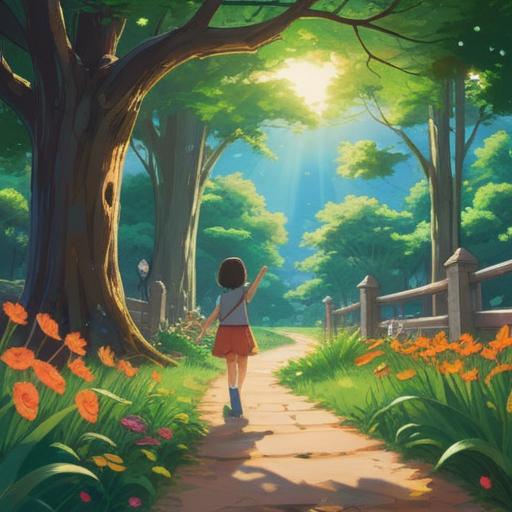 A heartwarming scene depicting a parent and child sharing a special experience, a sunny park with lush greenery, the child excitedly pointing at a butterfly, the parent kneeling down with a joyful smile, surrounded by blooming flowers, a picnic blanket and a basket nearby, capturing the essence of connection and love, 4k