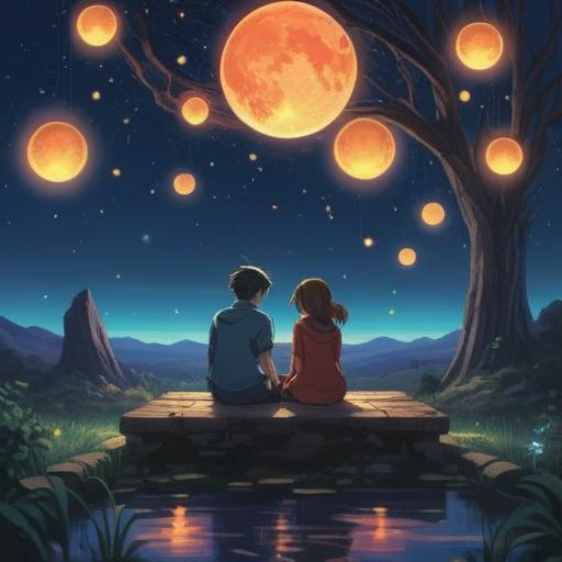A serene and ethereal scene depicting a couple sitting together under a starry night sky, surrounded by glowing orbs of light symbolizing spiritual connections, a gentle aura of warmth embracing them, subtle expressions of love and understanding on their faces, soft colors blending harmoniously, nature elements like trees and flowers enhancing the tranquility, a sense of hope and positivity radiating from the scene, 4k