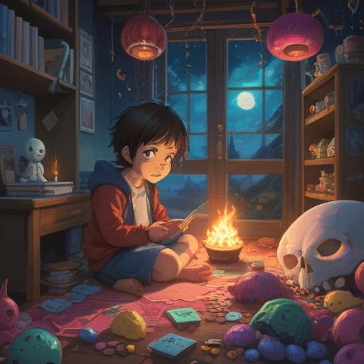 A surreal scene depicting a child’s dream about death, comforting symbols of hope and luck, ethereal lighting, colorful lucky charms like four-leaf clovers and rabbits' feet, a tranquil environment with soft clouds and gentle pastel hues, an emotional blend of sadness and reassurance, 4k