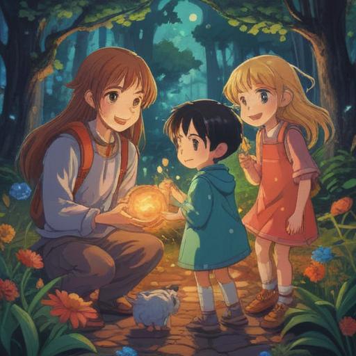 A vibrant illustration depicting the spiritual essence of being loved by children, joyful atmosphere, radiant colors, children playing and laughing in a serene park, surrounded by nature's beauty, symbols of innocence and purity, warm sunlight filtering through trees, animated expressions of happiness, 4k