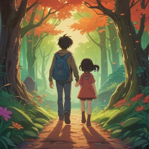 A heartwarming scene of a parent and child sharing a special outdoor experience, laughter and joy, exploring nature together, creating lasting memories, vibrant colors, friendly animals around, sunlight filtering through trees, a sense of connection and love, 4k