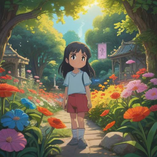 A serene and contemplative scene, a child peacefully playing in a sunlit garden, surrounded by vibrant flowers, ethereal light filtering through the trees, symbols of spiritual signs in the surrounding nature, gentle whispers of the wind, an aura of serenity and awareness, subtle energy patterns visible in the air, a sense of connection to the universe, inviting and nurturing ambiance, harmonious colors, 4k