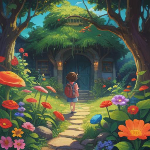 A charming illustration of a child discovering a lucky charm, vibrant colors, whimsical atmosphere, a beautiful garden setting with blooming flowers, warm sunlight filtering through the trees, playful animals surrounding the child, an ornate lucky item glowing softly in the child's hands, joyful expression on the child's face, 4k