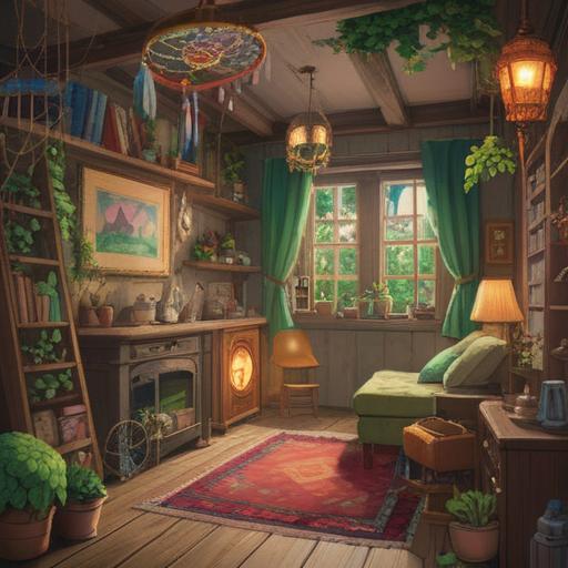 A charming illustration of a cozy home, decorated for welcoming a child, lucky items like dream catchers and four-leaf clovers, soft pastel colors, warm lighting, a welcoming door adorned with balloons, playful toys scattered around, a sense of joy and anticipation, inviting atmosphere, 4k