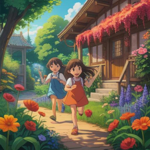 A serene and uplifting scene depicting children playing joyfully in a sunlit garden, vibrant flowers blooming around them, symbolizing growth and new beginnings, soft rays of sunlight filtering through the trees, a feeling of harmony and connection with nature, an ethereal aura surrounding the children, conveying spiritual positivity and hope, warm and inviting colors, 4k