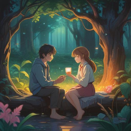 A serene and introspective scene, a childless couple sitting together in a peaceful natural setting, surrounded by soft light and ethereal aura, reflection of love and connection, symbols of spiritual growth and unity, gentle expressions, tranquil atmosphere, harmonious surroundings, 4k