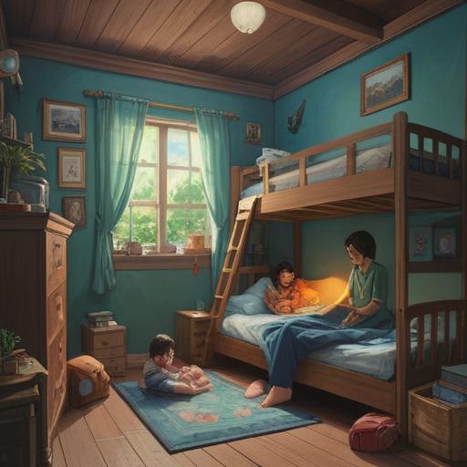 A heartfelt illustration of a child overcoming bedwetting, depicting a supportive family environment, gentle encouragement from parents, a cozy bedroom setting, a comforting nightlight, colorful bedding, a sense of hope and determination, whimsical elements like stars and clouds, 4k