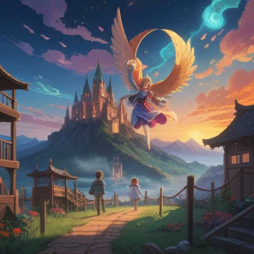 A mystical scene depicting the absence of children, ethereal light, spiritual symbols in the sky, signs of intuition, guardian angels watching over, serene atmosphere, nature elements like trees and stars, a feeling of reflection and awareness, deep connection with the spiritual realm, 4k