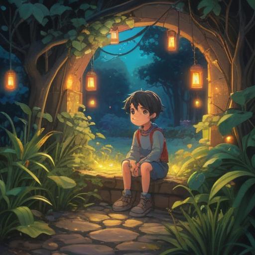 A serene and thought-provoking scene, a child sitting in a peaceful garden, surrounded by glowing, ethereal lights, symbolic representations of illness like wilted flowers transforming into vibrant blossoms, gentle aura of healing, soft pastel colors, a sense of hope and spiritual connection, deep-rooted symbolism, 4k