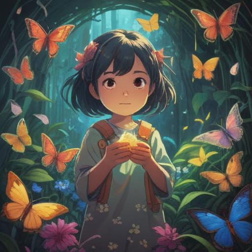 A serene and uplifting illustration depicting a child surrounded by a gentle aura of light, symbols of healing such as butterflies and blooming flowers, a peaceful atmosphere indicating hope and renewal, soft smiles and comforting presence from family members, vibrant colors to convey positivity, nature in the background representing growth and transformation, 4k