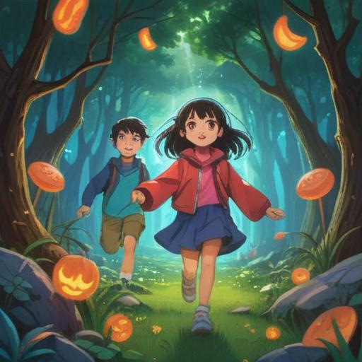 A vibrant illustration of a lucky symbol lighting up the bright future of children, cheerful colors, whimsical design, children playing joyfully under a radiant sun, surrounded by lucky charms and bright flowers, uplifting atmosphere, hope and positivity embodied, 4k