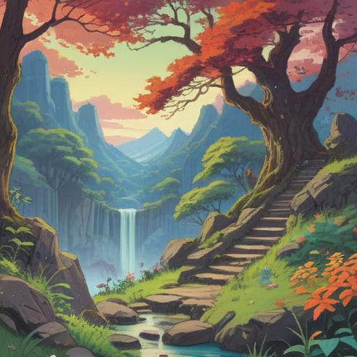 A serene illustration depicting steps for mental stability, calming visual elements, peaceful landscape, soothing colors, depicted stages like meditation, journaling, deep breathing, supportive affirmations, harmonious environment, gentle sunlight filtering through trees, 4k