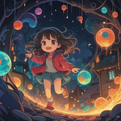 A vibrant scene depicting children's joy and energy, radiant colors, playful expressions, surrounded by swirling lights and ethereal orbs, illustrating the spiritual essence of childhood vitality, lush green park setting, butterflies fluttering, warm sunlight, magical atmosphere, 4k