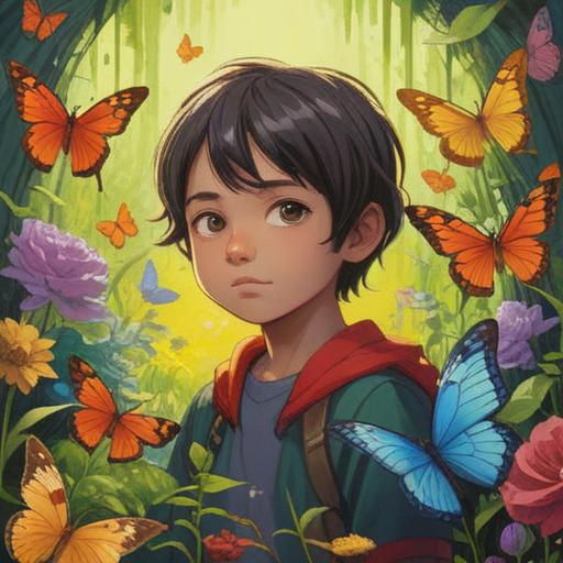 A serene illustration depicting a child surrounded by nature, vibrant flowers gently blooming, symbolic representations of allergies as colorful butterflies, a radiant light enveloping the scene, a sense of tranquility and harmony, spiritual signs of well-being, an ethereal atmosphere, soft and soothing colors, 4k