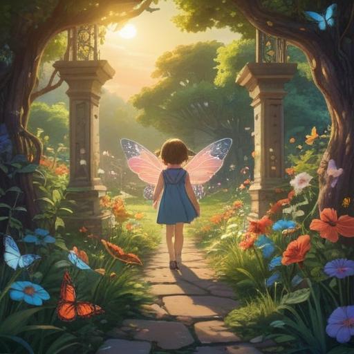 A serene and calming scene depicting a child playing in a sunlit garden, surrounded by blooming flowers and gentle butterflies, an ethereal glow emanating from the plants, symbols of healing energy in the air, the child appears joyful and carefree, embracing a natural atmosphere of peace and wellness, vibrant colors, inviting environment, harmonious connection between nature and the child, 4k
