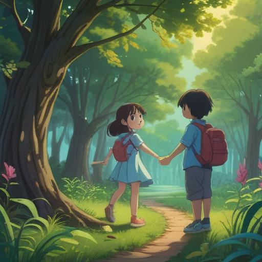 A serene scene depicting a nurturing parent-child interaction, conveying emotional growth and mindfulness, gentle guidance in a tranquil environment, symbolic elements of Buddhism such as lotus flowers and meditation, warm light filtering through trees, peaceful expressions, harmonious atmosphere, 4k