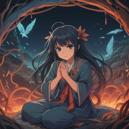 A mystical illustration depicting spiritual signs of caution when harboring feelings of revenge, ethereal symbols in the air, a serene figure contemplating, dark shadows representing negative thoughts, soft glimmers of light symbolizing hope, nature surrounding the scene, vibrant colors contrasting with dark elements, conveying introspection and awareness, 4k