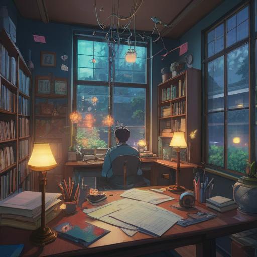 A peaceful office scene, a person nodding off at their desk, surrounded by floating symbols of spirituality, soft light filtering through the window, calming colors, an aura of tranquility, gentle reminders of mindfulness, serene expression, 4k
