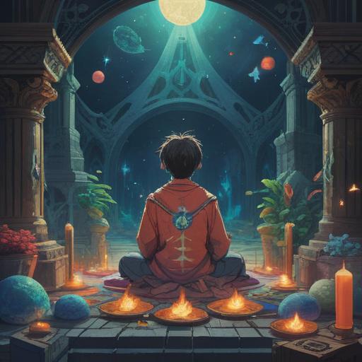 A serene and thoughtful scene depicting a person contemplating their career choices, surrounded by ethereal symbols representing spiritual signs, such as a guiding star, lotus flowers, and gentle light beams, tranquil setting with soft colors and calming atmosphere, reflecting introspection and guidance, 4k