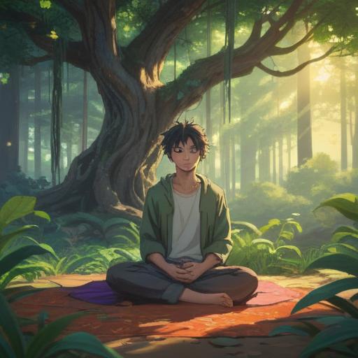 A serene and motivational scene depicting an individual meditating in a tranquil environment, soft sunlight filtering through trees, a sense of calm and focus, various quotes about success and inner peace surrounding the scene, a gentle breeze creating movement in the leaves, vibrant colors reflecting positivity, clear sky, peaceful atmosphere, 4k