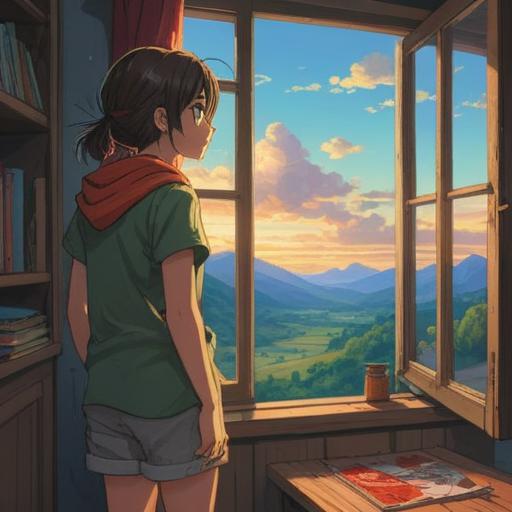 A serene moment of reflection, a person standing by a window, looking out at a peaceful landscape, soft light illuminating their face, surrounded by symbols of spiritual growth and transformation, a gentle reminder of life's transitions, enveloped in a calming atmosphere, 4k