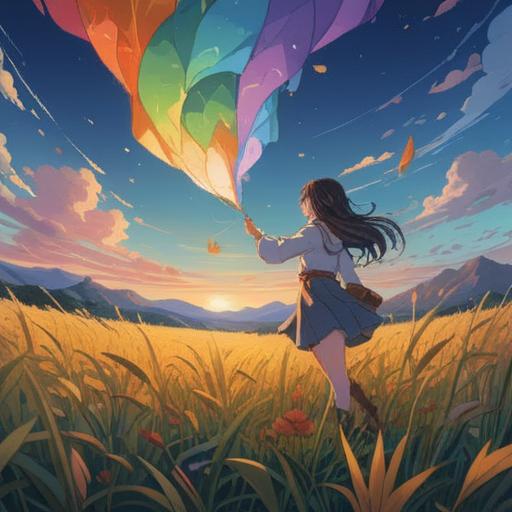 A serene and peaceful landscape, a person releasing papers into the wind, symbolizing letting go of work burdens, surrounded by glowing light orbs representing spiritual signs, lush greenery in the background, calming atmosphere, gentle sunlight filtering through trees, ethereal vibe, 4k