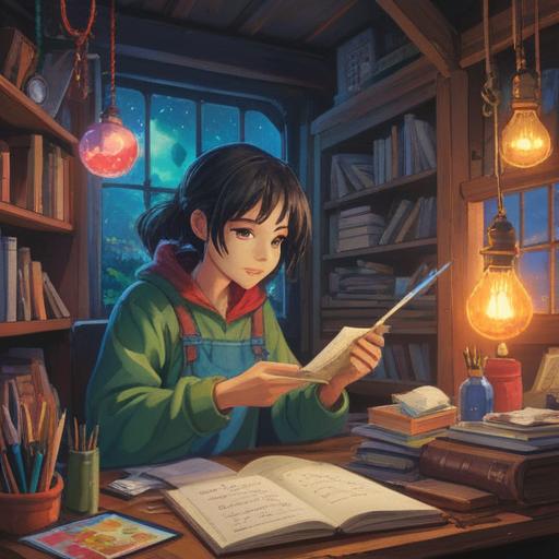 A motivational scene depicting a person engaging in a meaningful hobby, vibrant colors, dynamic lighting, surrounded by inspiring quotes, daily planner and tools for productivity, joyful expression, atmosphere of renewal and determination, 4k