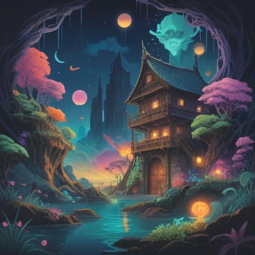 A surreal illustration depicting work-related troubles as spiritual challenges, ethereal figures representing stress and obstacles, a mystical landscape filled with floating symbols of transformation, soft light illuminating the scene, intricate details revealing deeper meanings, a sense of reflection and growth, harmonious balance, vivid colors, 4k