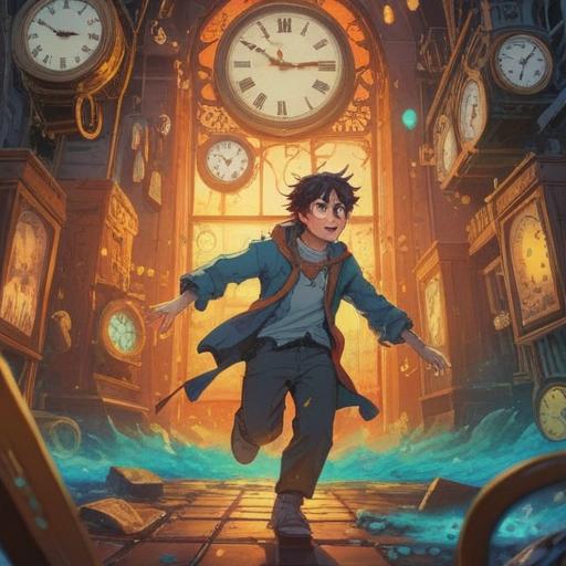 A vivid surreal illustration depicting a person rushing to work but surrounded by ethereal light, symbolic clocks melting in the background, dreamlike landscapes, signs of spiritual awakening, a path illuminated by positive energy, soft pastel colors, whimsical elements representing opportunity and growth, 4k