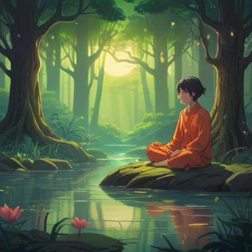 An ethereal scene depicting the spiritual essence of being chosen for a job, a person meditating in a serene environment, surrounded by glowing orbs representing opportunities and insights, gentle light filtering through trees, peaceful ambiance, a sense of purpose and connection, symbolism of growth and fulfillment, harmonious colors, 4k