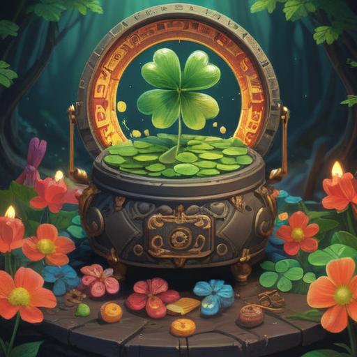 A collection of lucky items to overcome tough times, a colorful assortment of charms and talismans, featuring a four-leaf clover, a lucky cat figurine, a small horseshoe, vibrant colors, inspiring atmosphere, whimsical arrangement, inviting display, positive energy, 4k